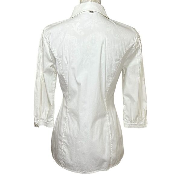 St. John White Button Up Down Pintuck 3/4 Sleeves Poplin Cotton Tunic Shirt Sz 4 - Picture 5 of 6